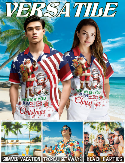 We Wish You Ameri Christmas Hawaiian Shirt for Men, Button Down Aloha Shirt - Azhawaiian