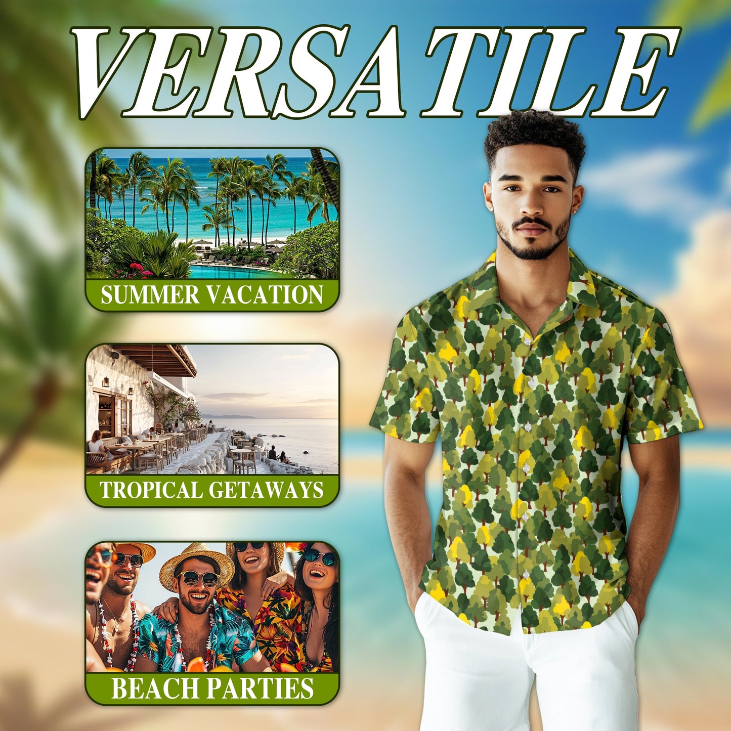 Pattern Tree Hawaiian Shirt for Men, Button Down Aloha Shirt - Azhawaiian