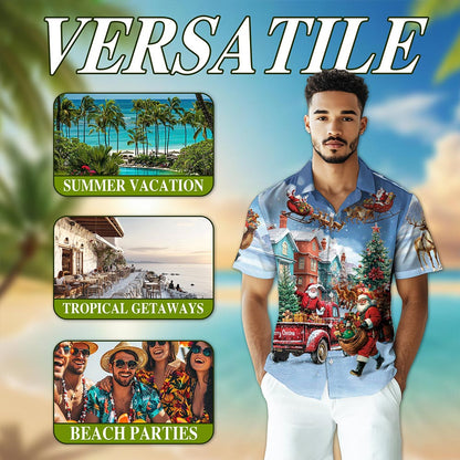 Santa Claus Christmas Hawaiian Shirt for Men, Button Down Aloha Shirt - Azhawaiian