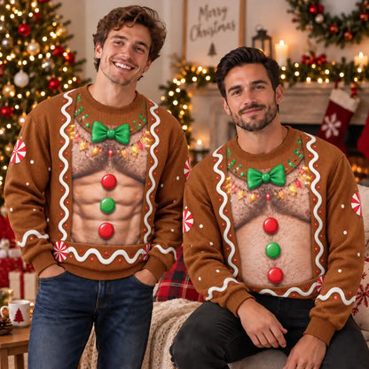 Hairy Chest Gingerbread Sweatshirt – Funny Christmas Candy Graphic 3D All Over Print Design