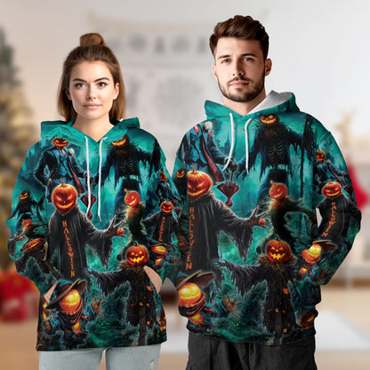 Happy Pumpkin Halloween All Over Print Hoodie, Graphic Design Skull