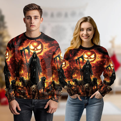 Halloween Grim Reaper Pumpkin Sweatshirt – Colorful Graphic 3D All Over Print Design