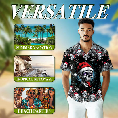 Skull Christmas Hawaiian Shirt for Men, Button Down Aloha Shirt - Azhawaiian