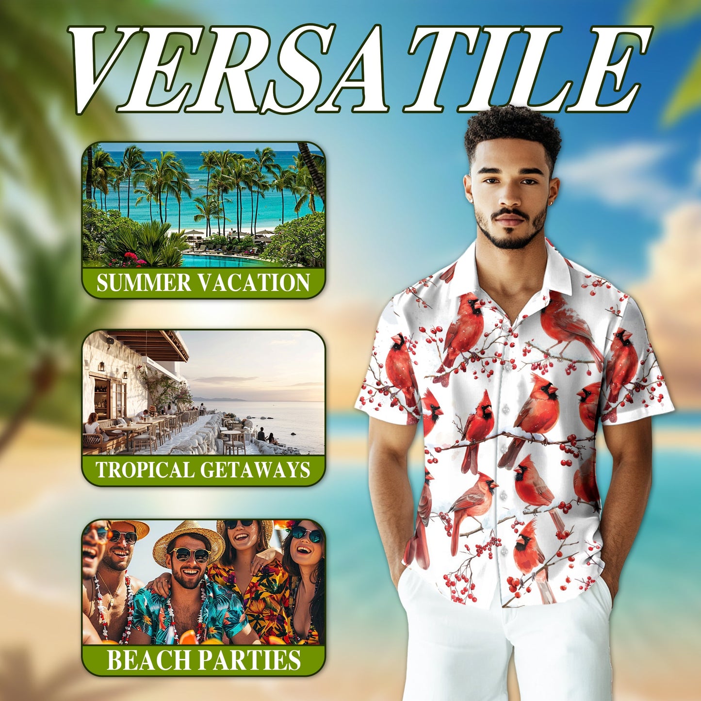 Snow Cardinal Hawaiian Shirt for Men, Button Down Aloha Shirt - Azhawaiian