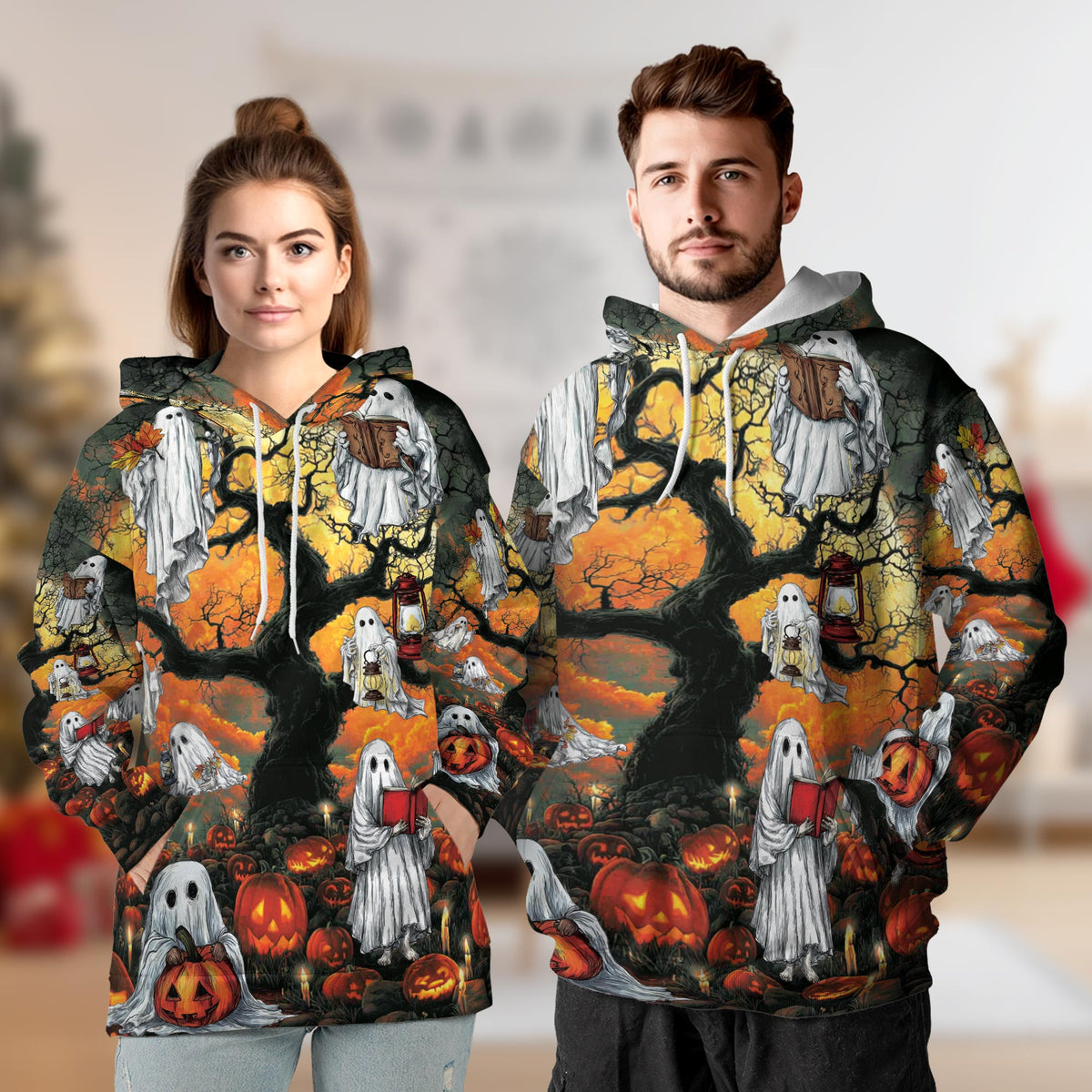 Ghost Halloween All Over Print Hoodie, Pumpkins Graphic Design