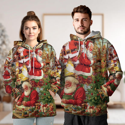 Santa Claus Christmas All Over Print Hoodie, Festive Holiday Graphic Design