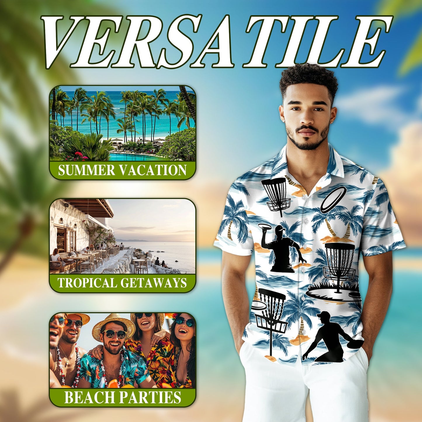 Tropical Disc Golf Hawaiian Shirt for Men, Button Down Aloha Shirt - Azhawaiian