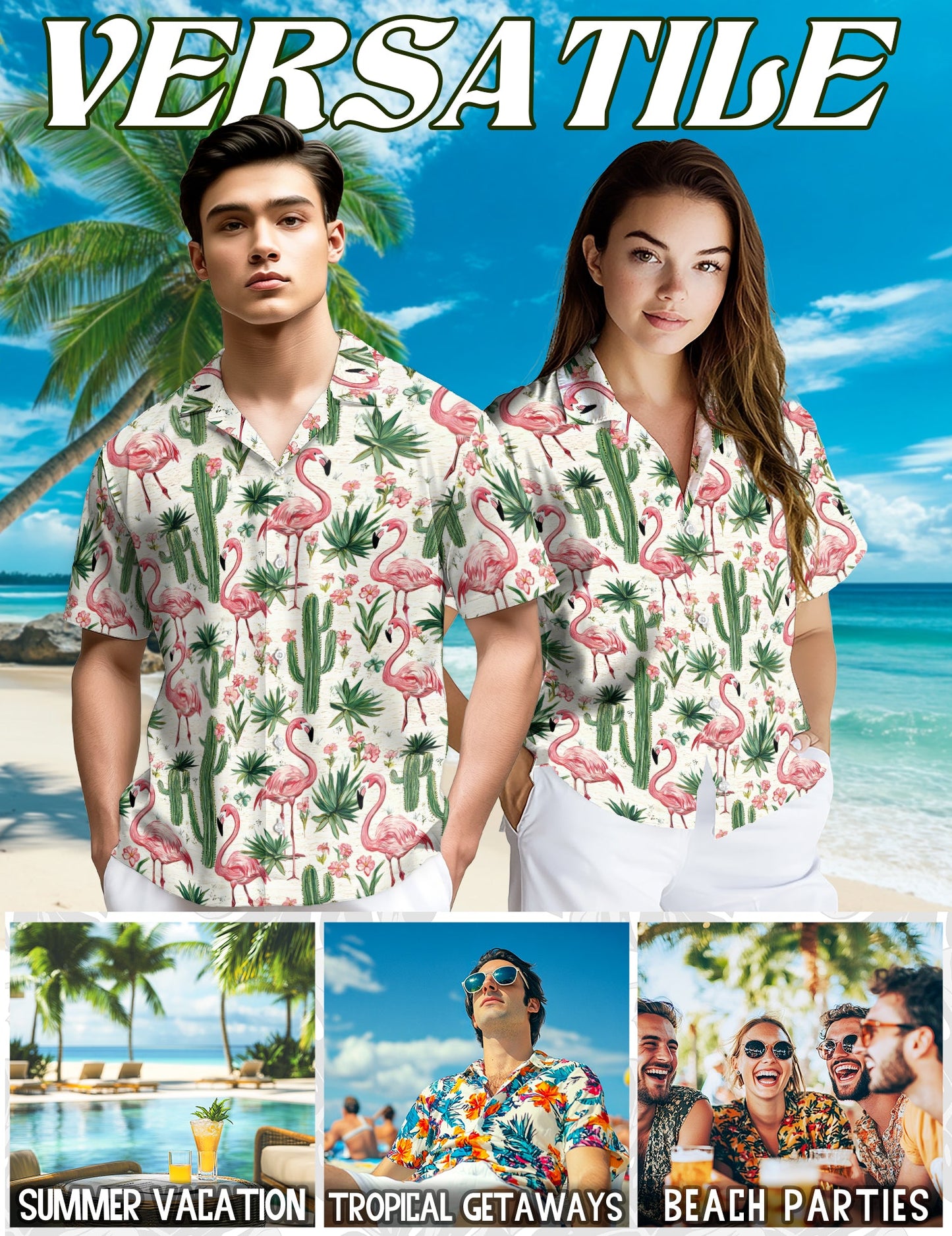 Cactus Flamingo Hawaiian Shirt for Men, Button Down Aloha Shirt - Azhawaiian