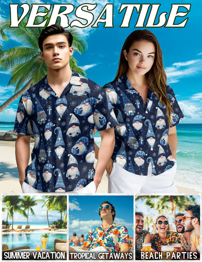 Blue Snow Gnomes Pattern Hawaiian Shirt for Men, Button Down Aloha Shirt - Azhawaiian