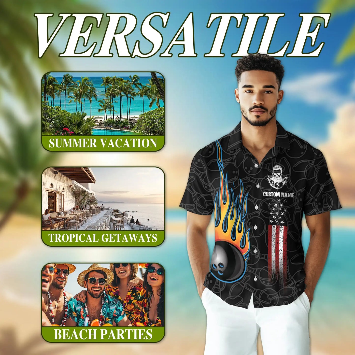 Bowling Hawaiian Shirt for Men, Personalized Patriotic Print| Azhawaiian