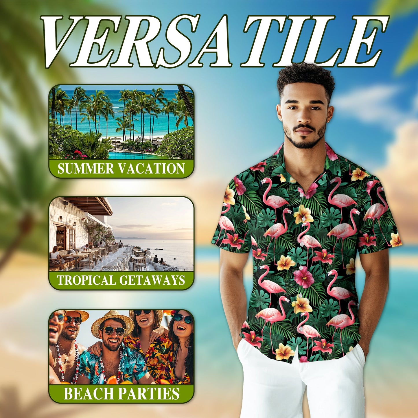 Flamingo Hibiscus Tropical Hawaiian Shirt for Men, Button Down Aloha Shirt - Azhawaiian