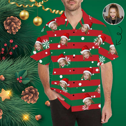 Custom Face Stripe Christmas Men's Hawaiian Shirt