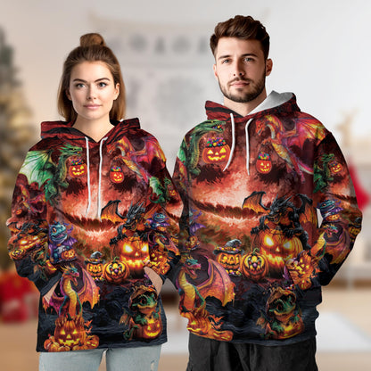 Halloween Dragon All Over Print Hoodie, Graphic Design Mythology Dragon