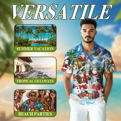 Santa Claus and Snowman Hawaiian Shirt for Men, Button Down Aloha Shirt - Azhawaiian
