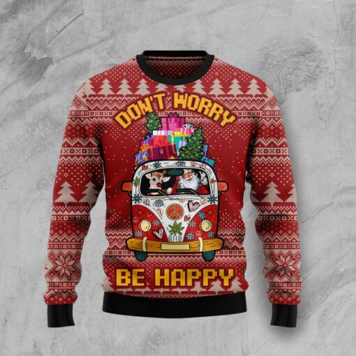 Hippie Car Santa Claus Ugly Christmas Sweater 