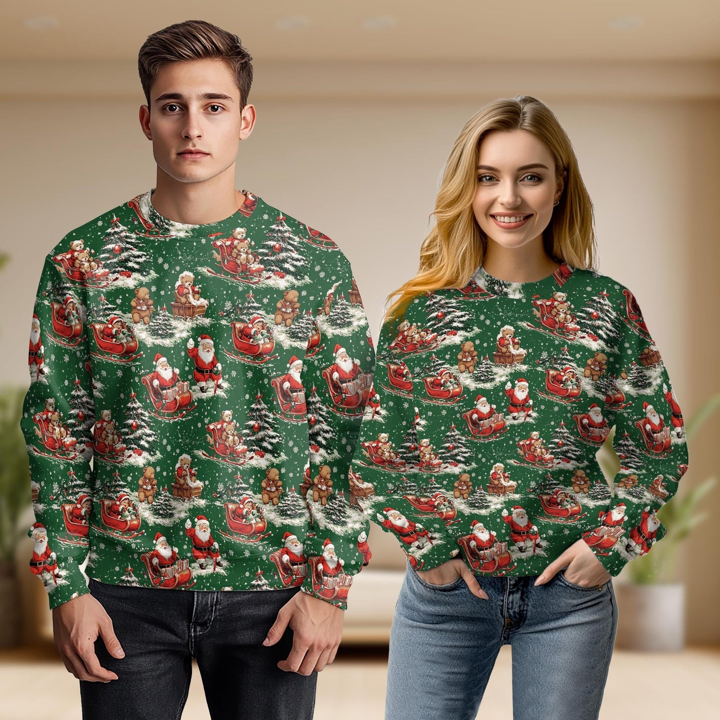 Santa Bear Sleigh Christmas Unisex Sweatshirt – Christmas 3D All Over Print Design