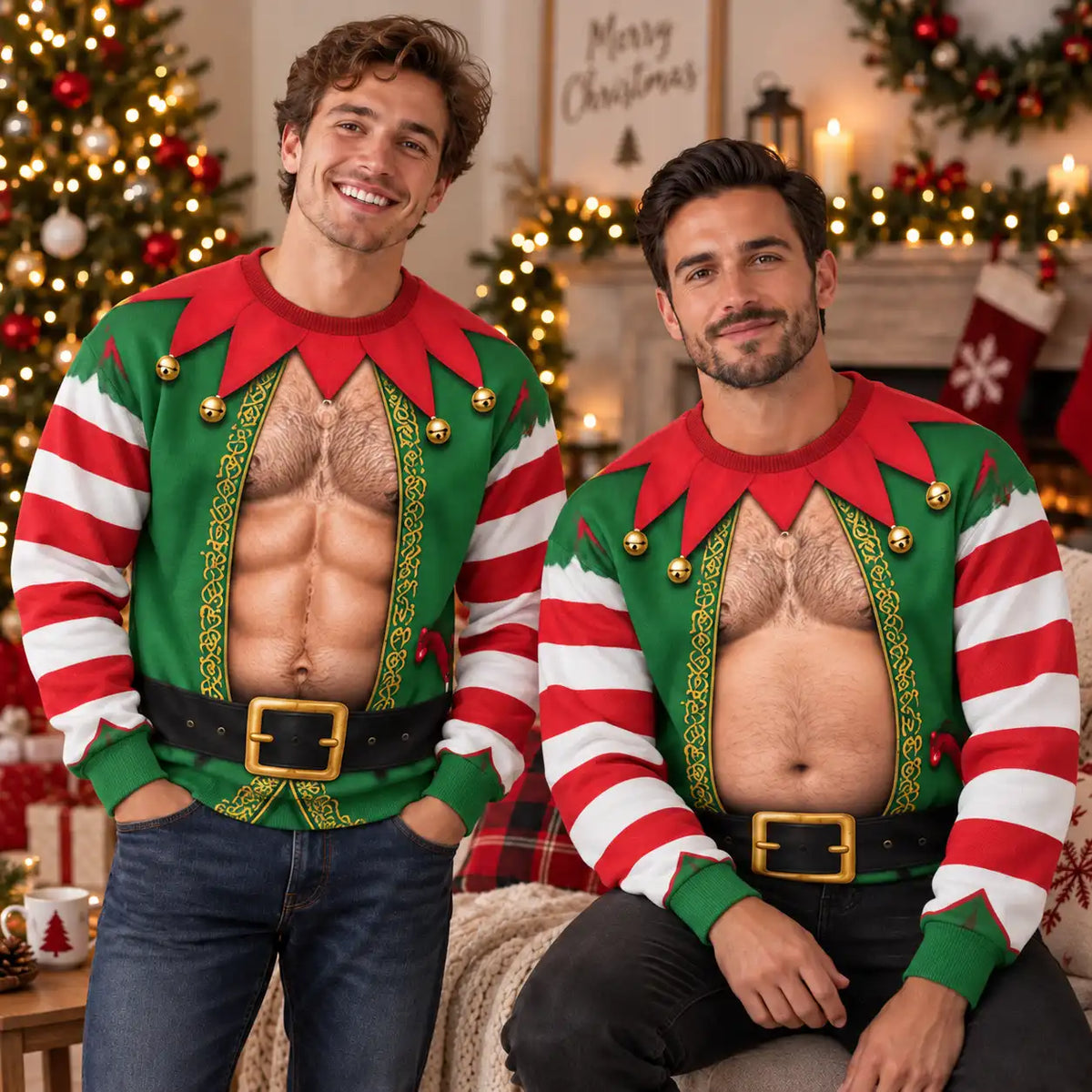 Hairy Chest Elf Sweatshirt – Funny Christmas Elf Costume 3D All Over Print Design