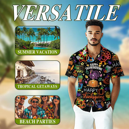 Neon Thanksgiving Hawaiian Shirt for Men, Button Down Aloha Shirt - Azhawaiian