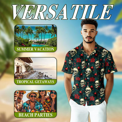 Skull Christmas Hawaiian Shirt for Men, Button Down Aloha Shirt - Azhawaiian