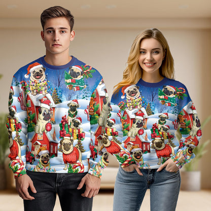 Funny Pug Christmas Unisex Sweatshirt – Christmas 3D All Over Print Design