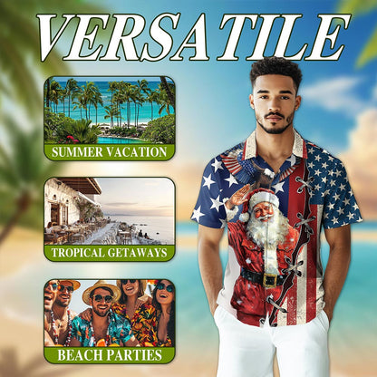 Patriotism American Christmas Hawaiian Shirt for Men, Button Down Aloha Shirt - Azhawaiian