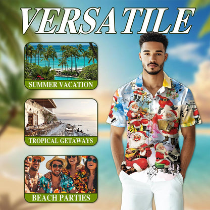 Musical Santa Claus Christmas Hawaiian Shirt for Men, Button Down Aloha Shirt - Azhawaiian