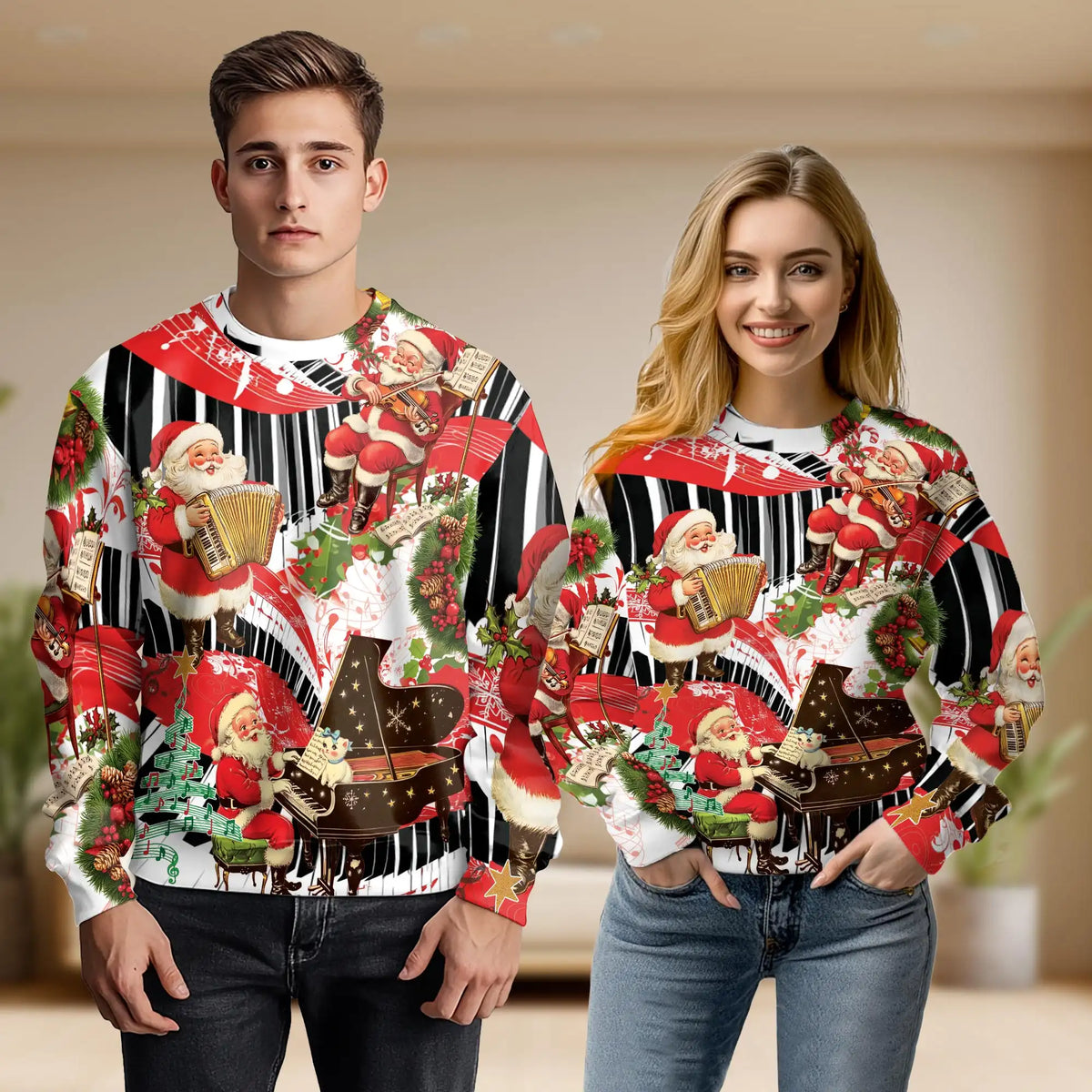 Musical Santa Christmas Sweatshirt – Christmas 3D All Over Print Design