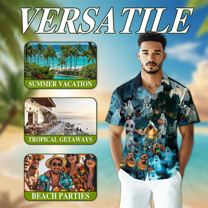 Halloween Ghost Hawaiian Shirt for Men, Button Down Aloha Shirt - Azhawaiian