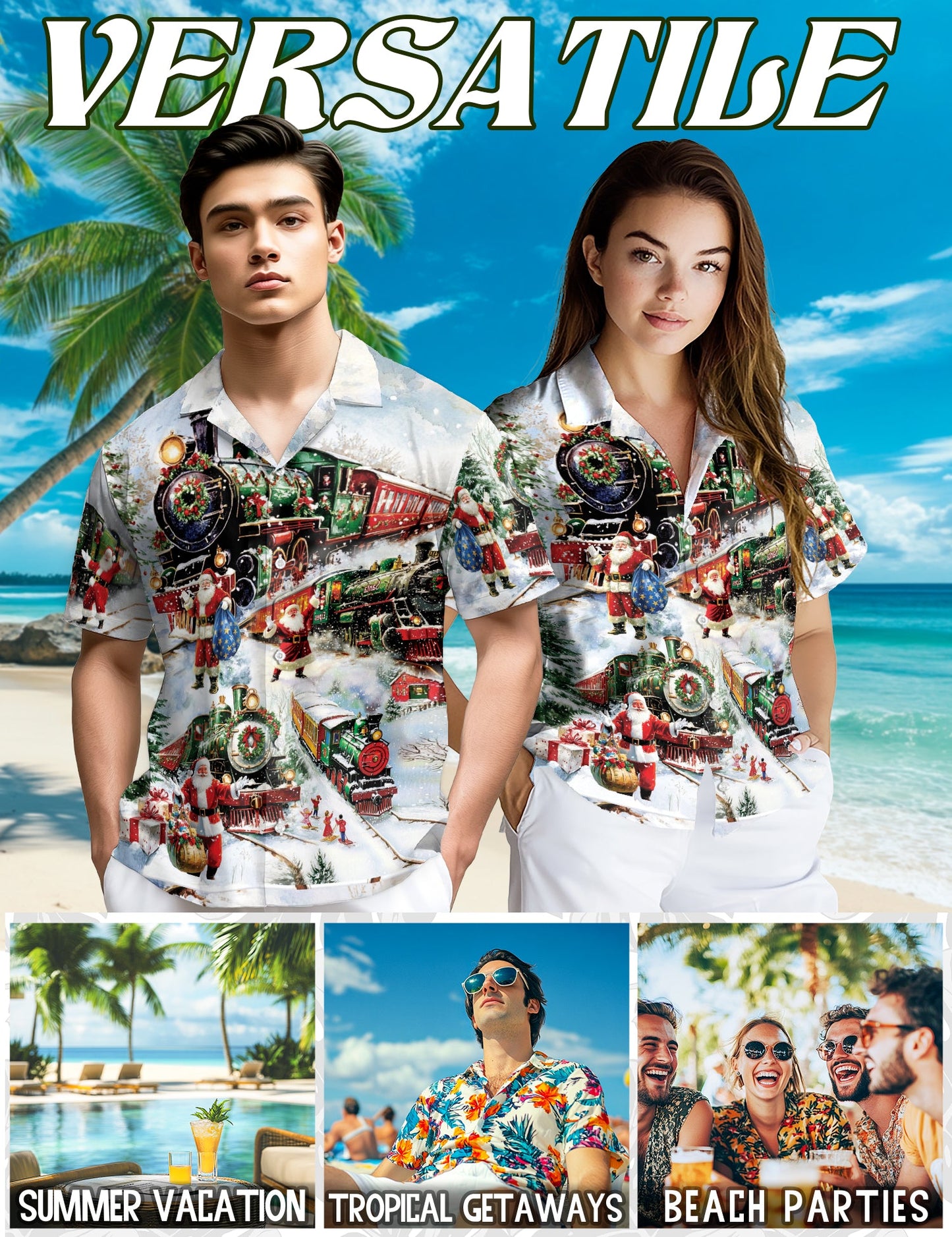 Christmas Train Hawaiian Shirt for Men, Button Down Aloha Shirt - Azhawaiian