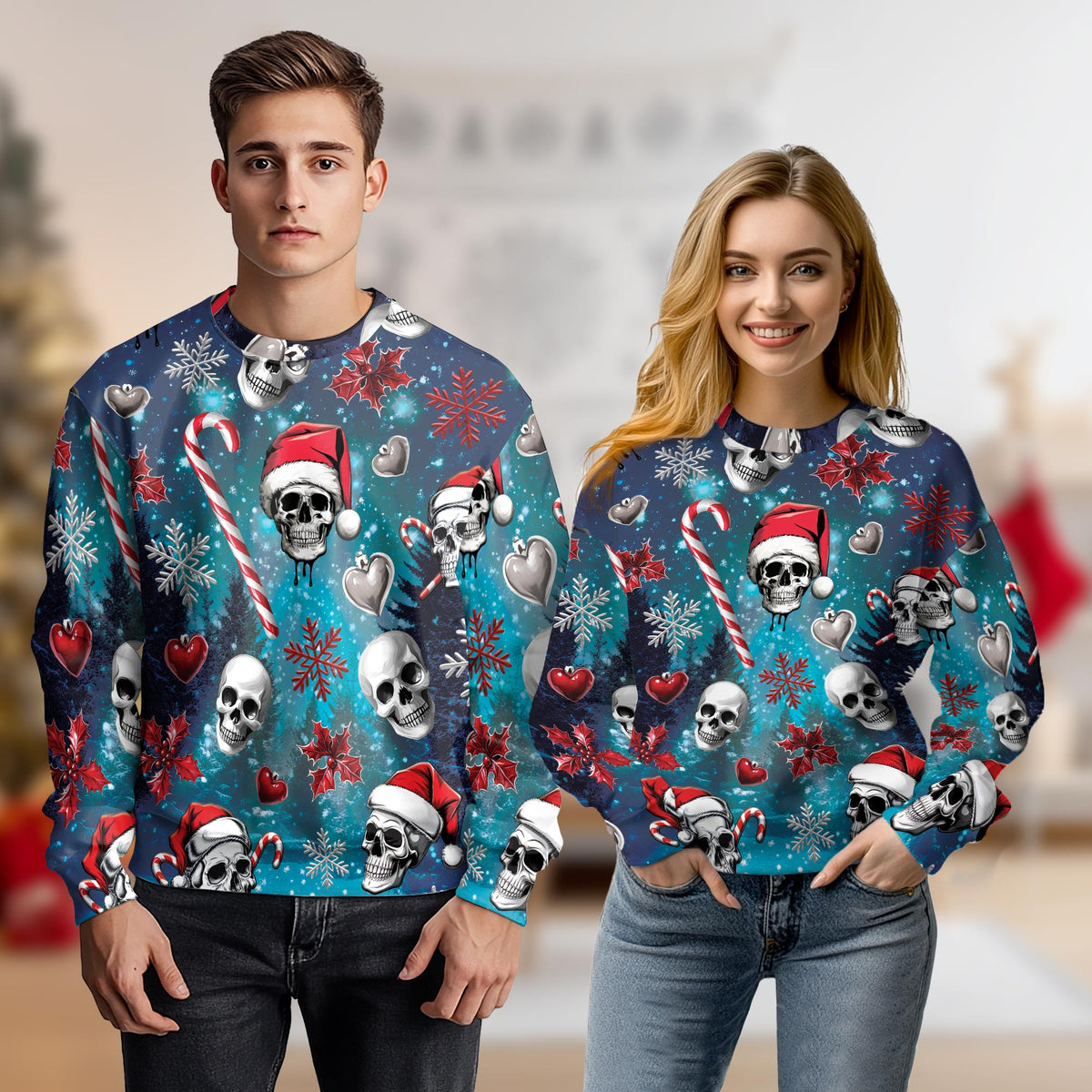 Santa Skull Christmas Sweatshirt – Christmas 3D All Over Print Design