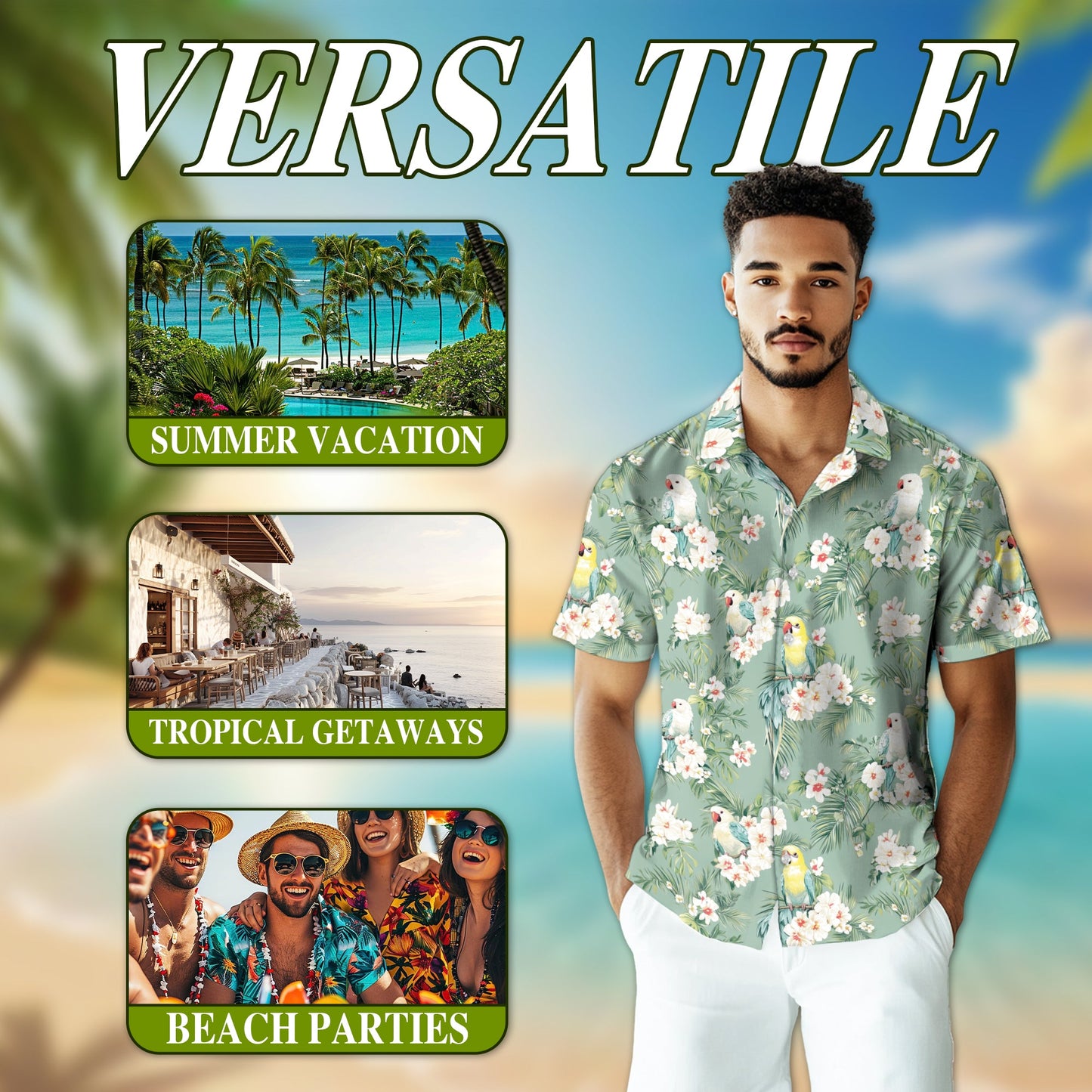 Tropical Parrot Hawaiian Shirt for Men, Button Down Aloha Shirt - Azhawaiian