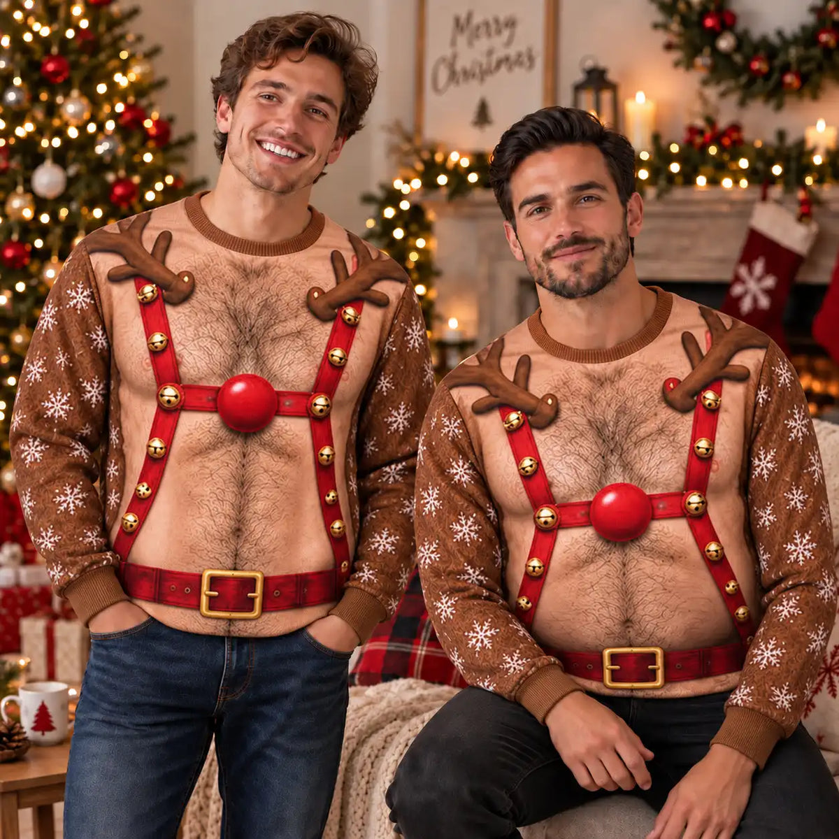 Hairy Chest Reindeer Sweatshirt – Funny Rudolph Christmas Costume 3D All Over Print Design
