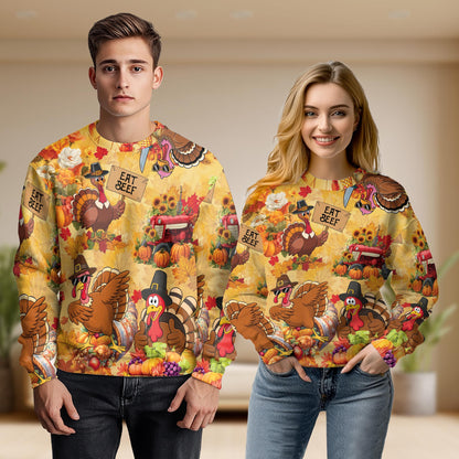 Funny Thanksgiving Turkey Unisex Sweatshirt – Colorful Graphic 3D All Over Print Design