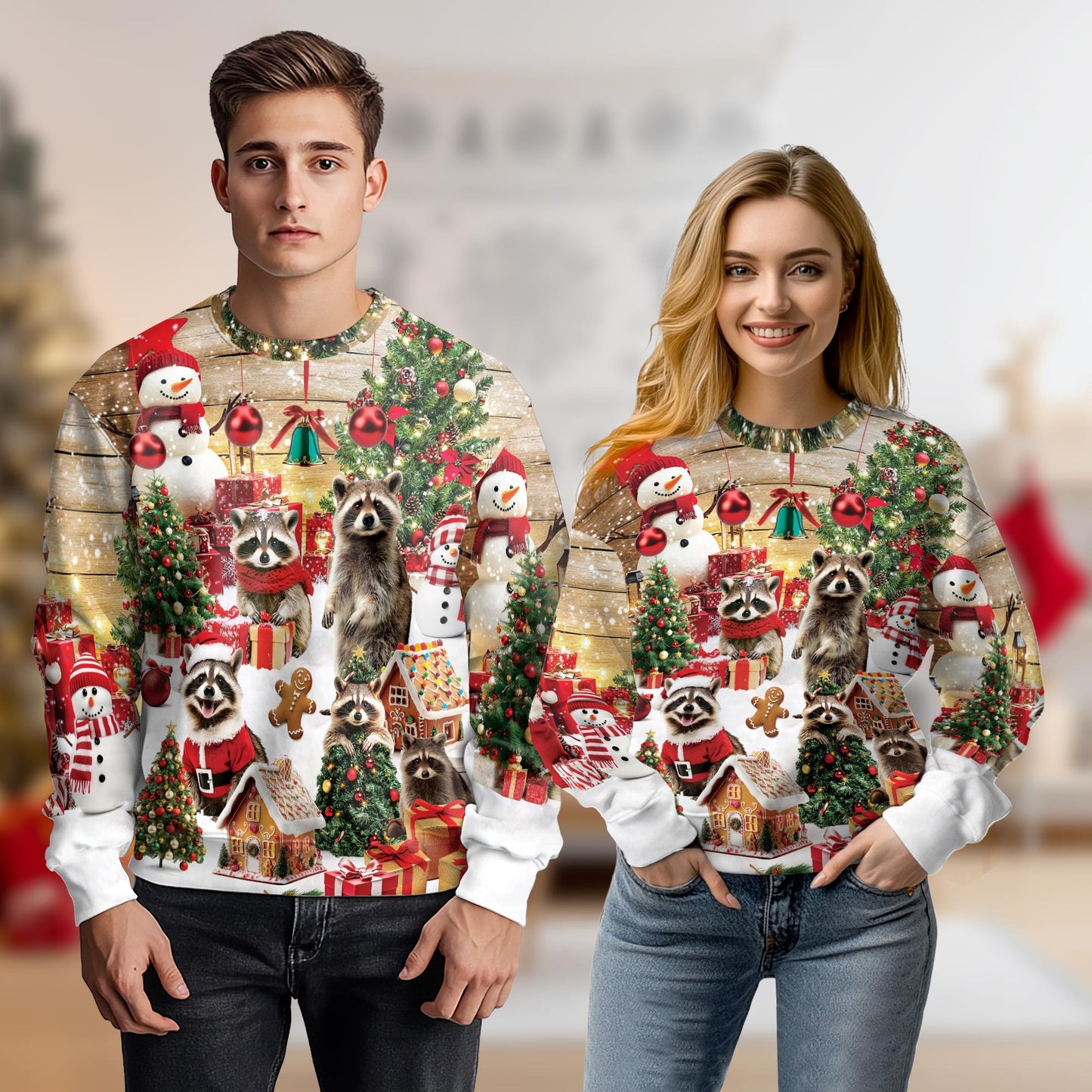 Cute Christmas Raccoon Sweatshirt – Christmas 3D All Over Print Design