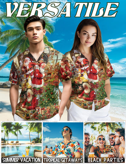 Vintage Santa Claus Christmas Hawaiian Shirt for Men, Button Down Aloha Shirt - Azhawaiian