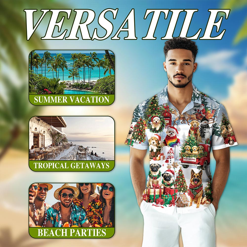 Christmas Dogs Hawaiian Shirt for Men, Button Down Aloha Shirt - Azhawaiian