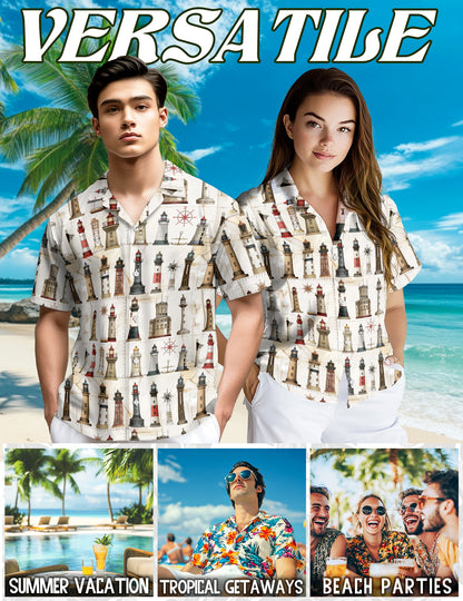 Lighthouse Pattern Hawaiian Shirt for Men, Button Down Aloha Shirt - Azhawaiian