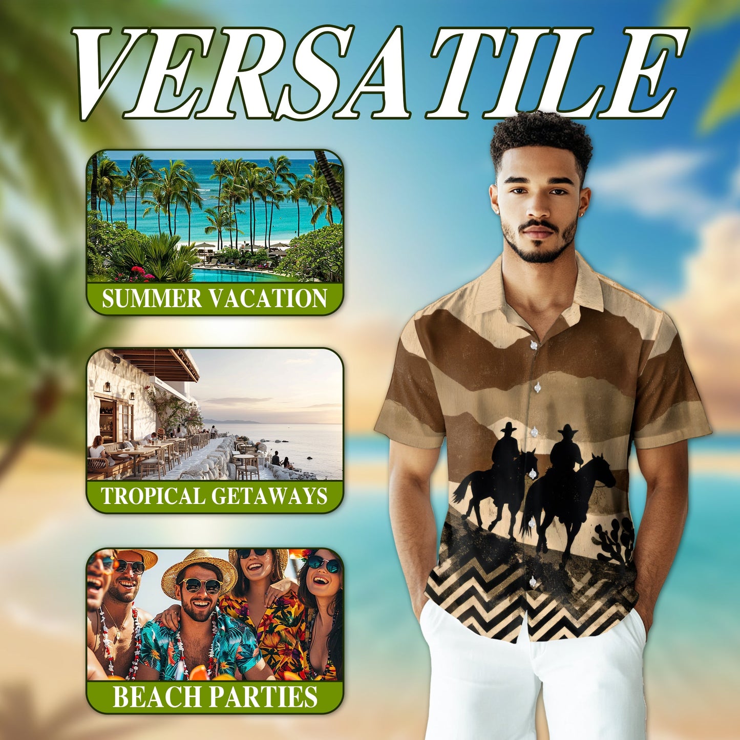 Cowboys on Horseback Hawaiian Shirt for Men, Button Down Aloha Shirt - Azhawaiian