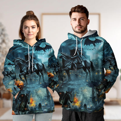 Headless Horseman All Over Print Hoodie, Halloween Graphic Design