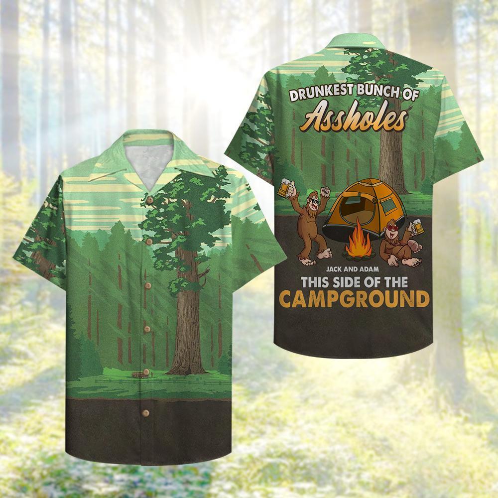 Camping Bigfoot Drunkest Bunch Of Assholes - Personalized Hawaii Shirt Hawaiian