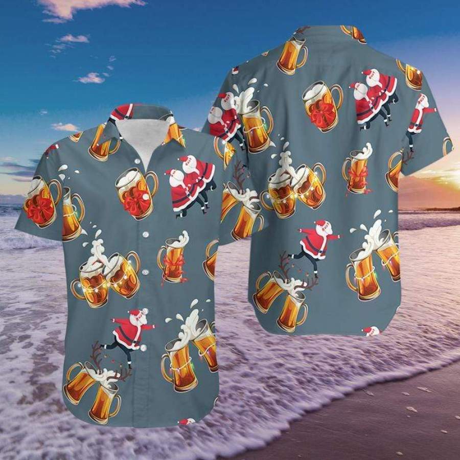 Hawaiian Aloha Shirts Santa Claus Christmas And Beer #911DH