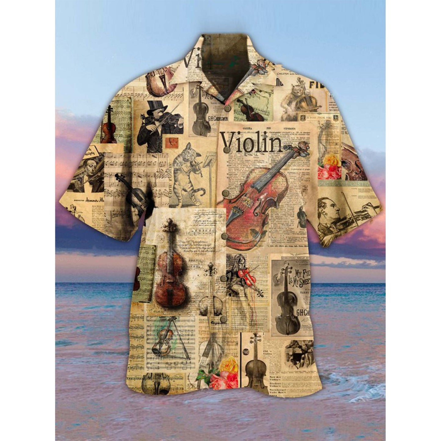 Vintage Cats Playing Violin Hawaiian Aloha Shirts For Cat Lovers #Dh