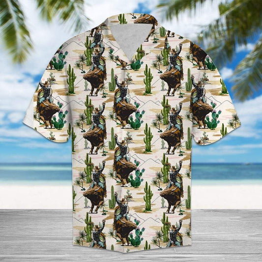 Rodeo Riding Bull In The Desert Of Cactus Aloha Hawaiian Shirts #H