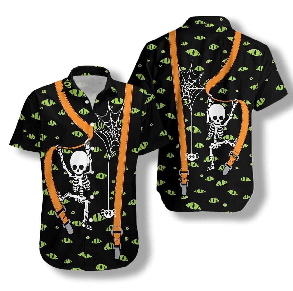 Hawaiian Aloha Shirts Halloween Skeleton And Monster Eyes