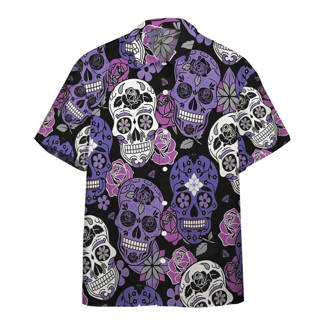 3D Purple Sugar Skulls Hawaiian Custom Short Sleeve Shirts