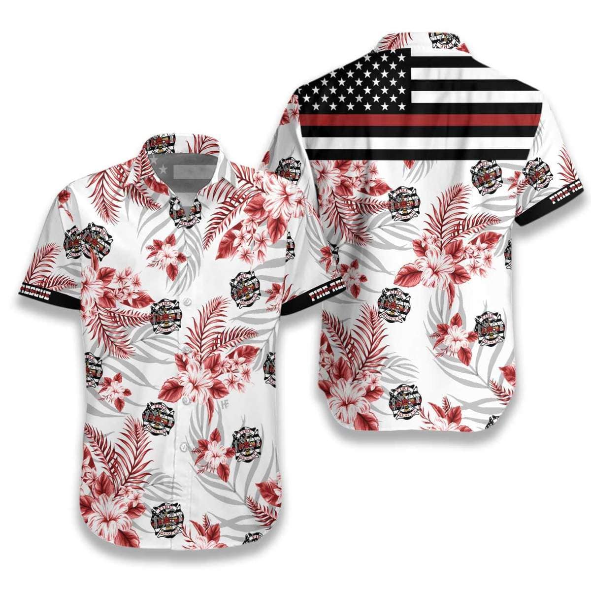 Hawaiian Aloha Shirts The Red Line Flag Firefighter