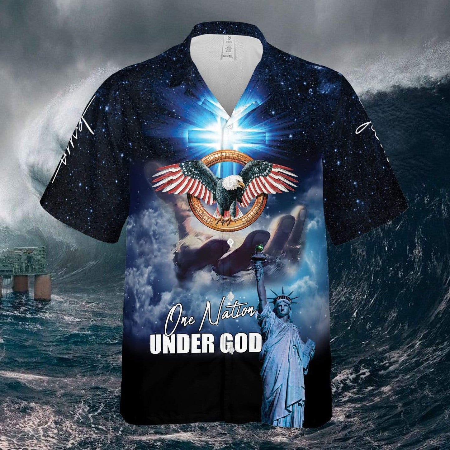 Amazing Patriotic Eagle One Nation Under God Galaxy Sky Unisex Hawaiian Shirts #300621H