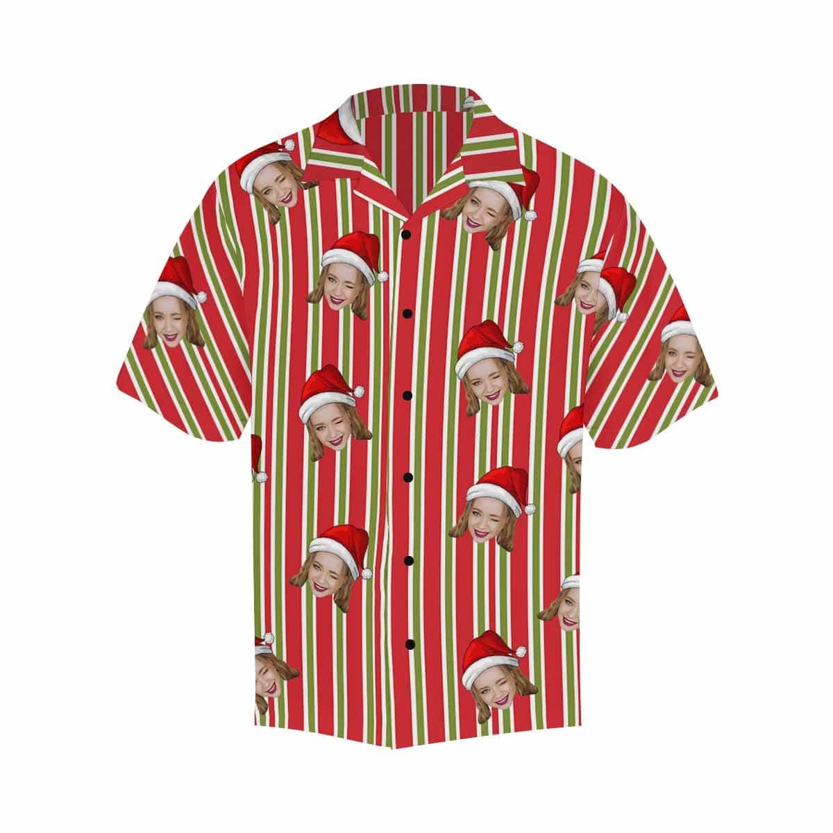 Custom Face Christmas Stripe Men's Hawaiian Shirt