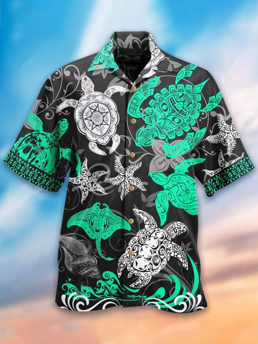 Turtle Turquoise Hawaiian Aloha Shirts Summer Holiday #Dh