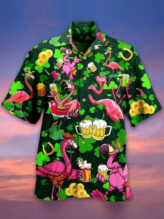 Flamingo And Beer Patrick's day Hawaiian Shirt | Hawaiian Shirt For Men | Hawaiian Shirt For Women | HW2368